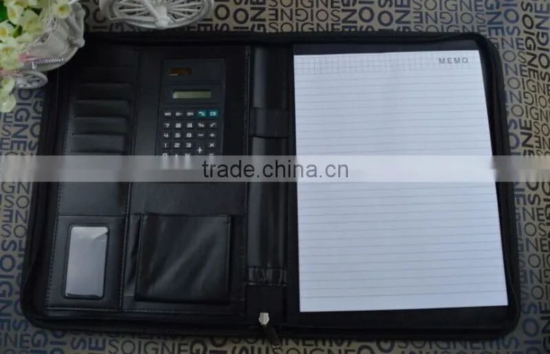 A4 Multifunction Calculator Leather Notebook Organizer with zipper