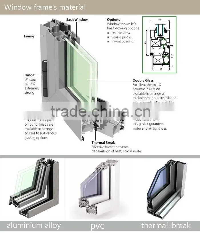 Franch style aluminum casement window in good heat insulation