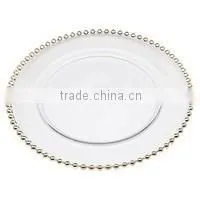 White wedding charger plate with gold crystal