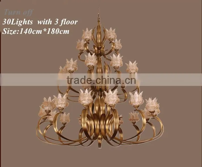 Modern Glass Chandelier Vintage Retro Brass Copper Metal Chandelier Lustrous Patterned Glass Hanging Lighting
