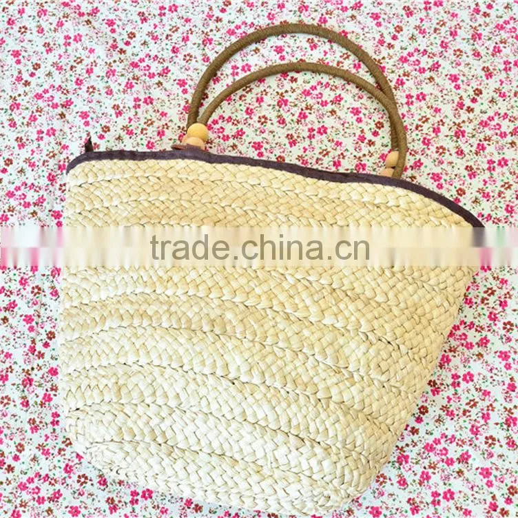 New design striped tote bag for women made of paper straw fabric ladies handbag