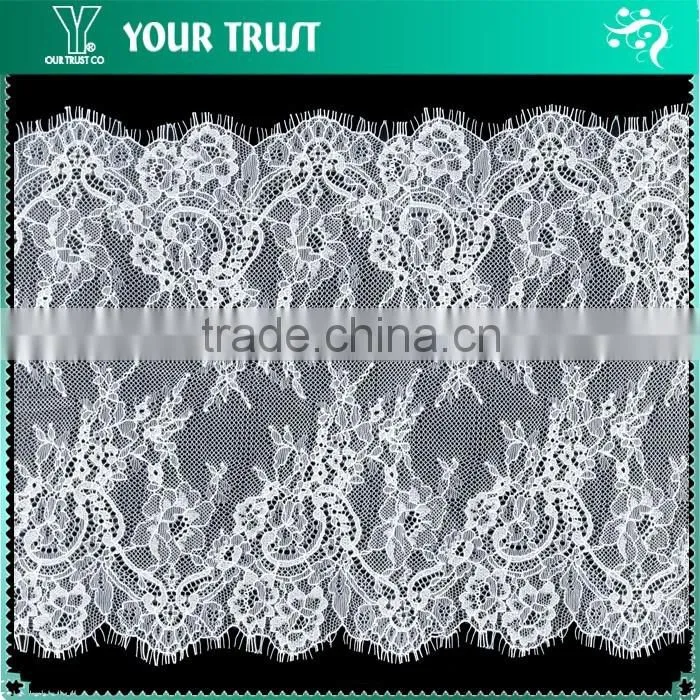 Width 13.3 Centimeter White Chantilly Eyelash Woven Swiss Trim French Lace