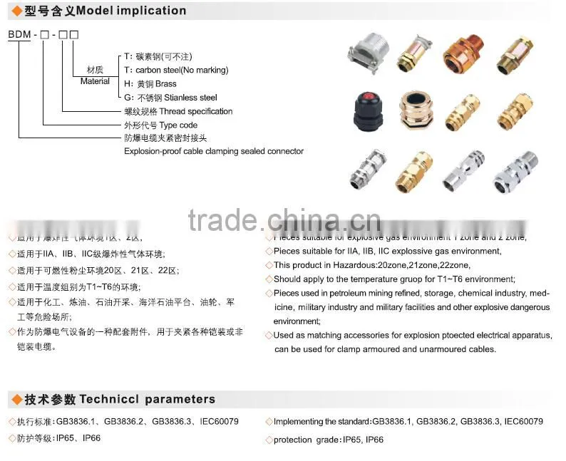 BDM explosion proof cable gland cabel clamping sealed connector brass IIC