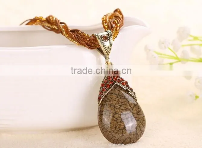 New Fashion Women Long Bib Crystal Pendant Vintage Statement Necklace Jewelry