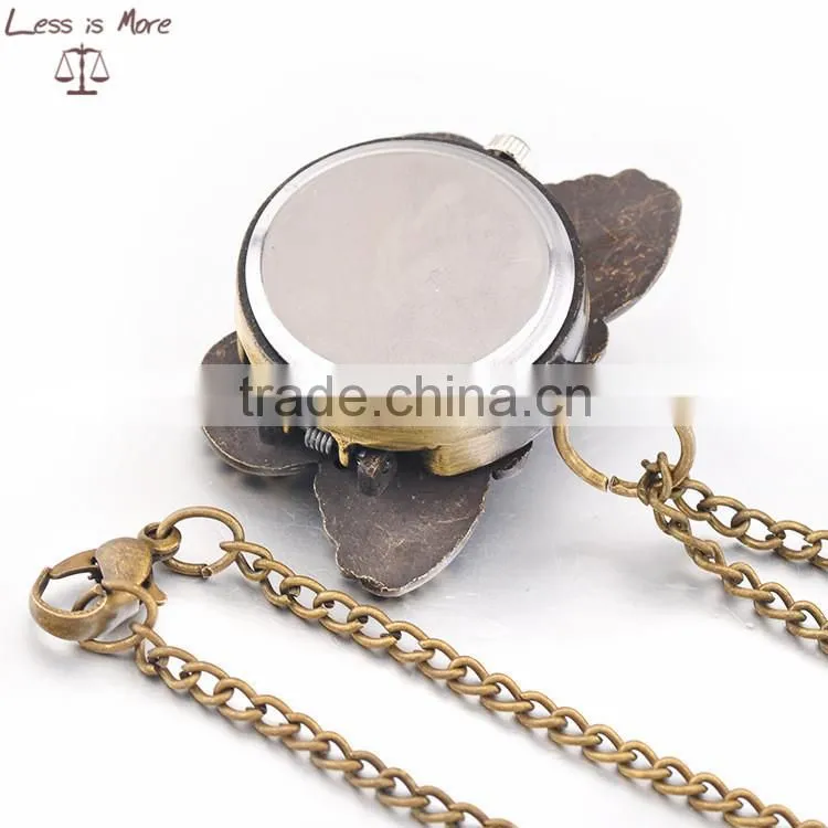 2015 Hot sale butterfly alloy women pocket watch necklace for wholesale