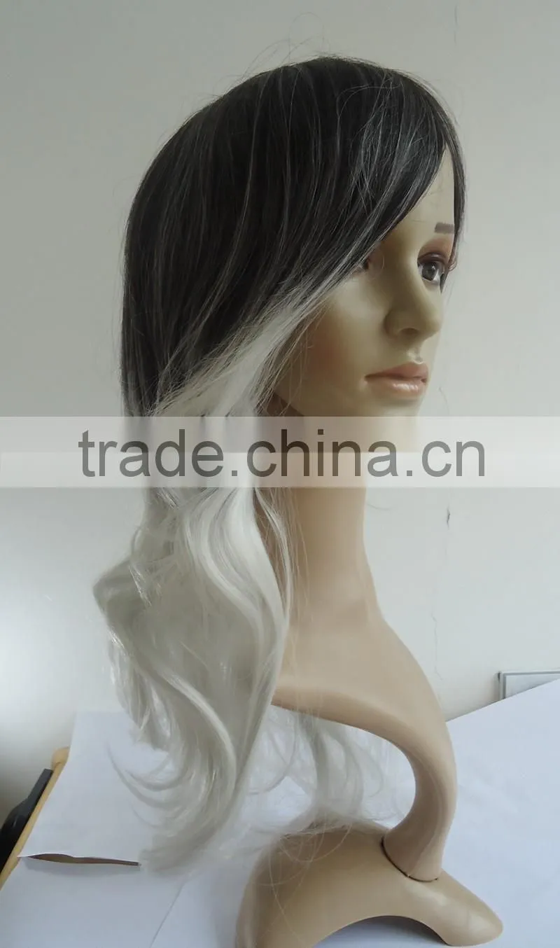 New arrival Fashion Style Ombre Celebrity Curly Wig Cheap Wigs Two-Tone Female Elegant Wavy Synthetic Wigs for African American