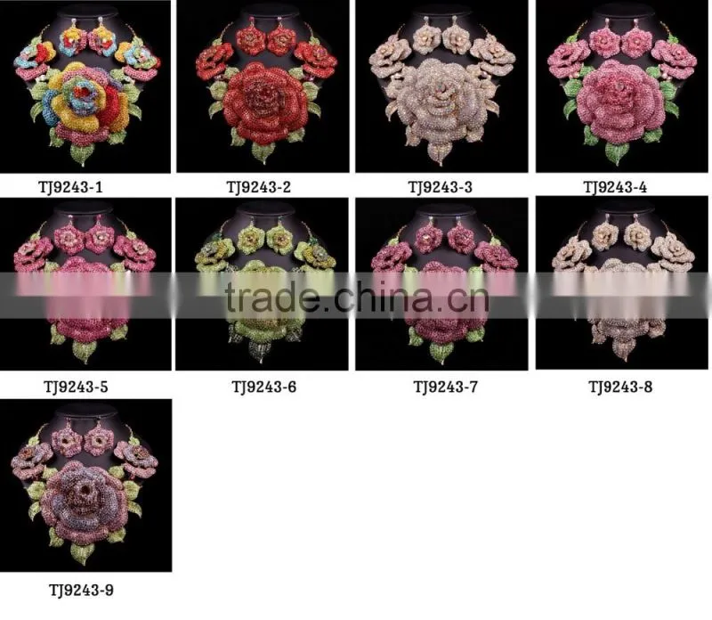 2016 big flower bridal wedding jewelry set/ african statement rhinestone jewelry set
