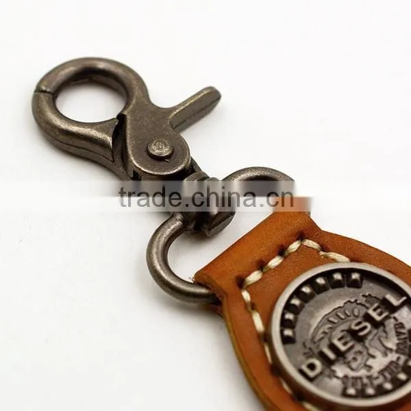 custom 3D logo authentic leather key chain with snap hook