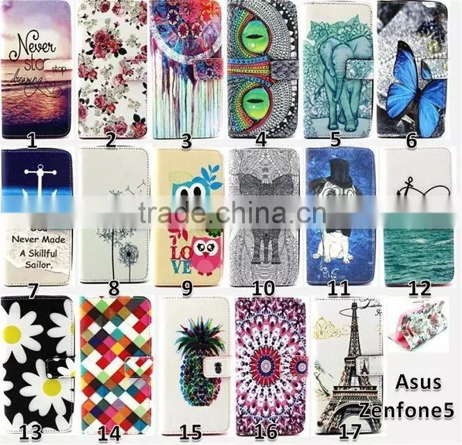 Color Print Slim Wallet Leather Case Cover For Asus Zenfone 5