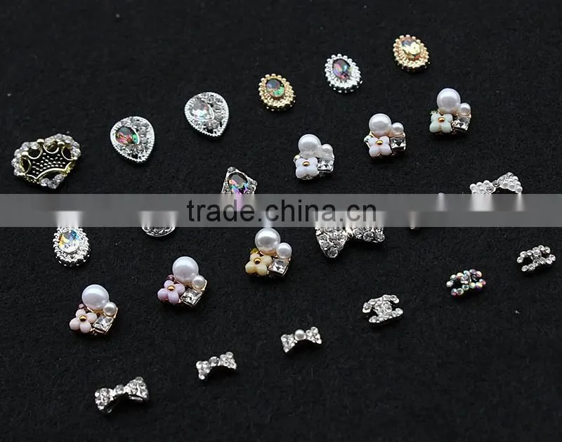 new design big stone pearl flower butterfly bow finger nail rhinestone jewelry