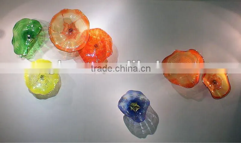 dishing glass and blown art glass wall art xo-7032 and decoration blown glass plate and home glass wall decoration