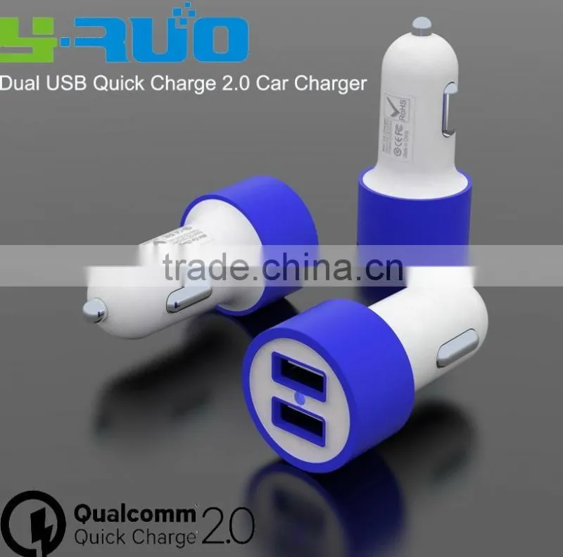 Car accessories Dual 2 QC ports quick charge Car Charger for Smart phone with output 5V 2.4A 9V 2A 12V 2A
