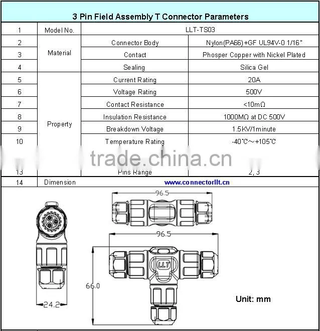 2 pin 3 pin IP67 solderless screw terminal waterproof T connector