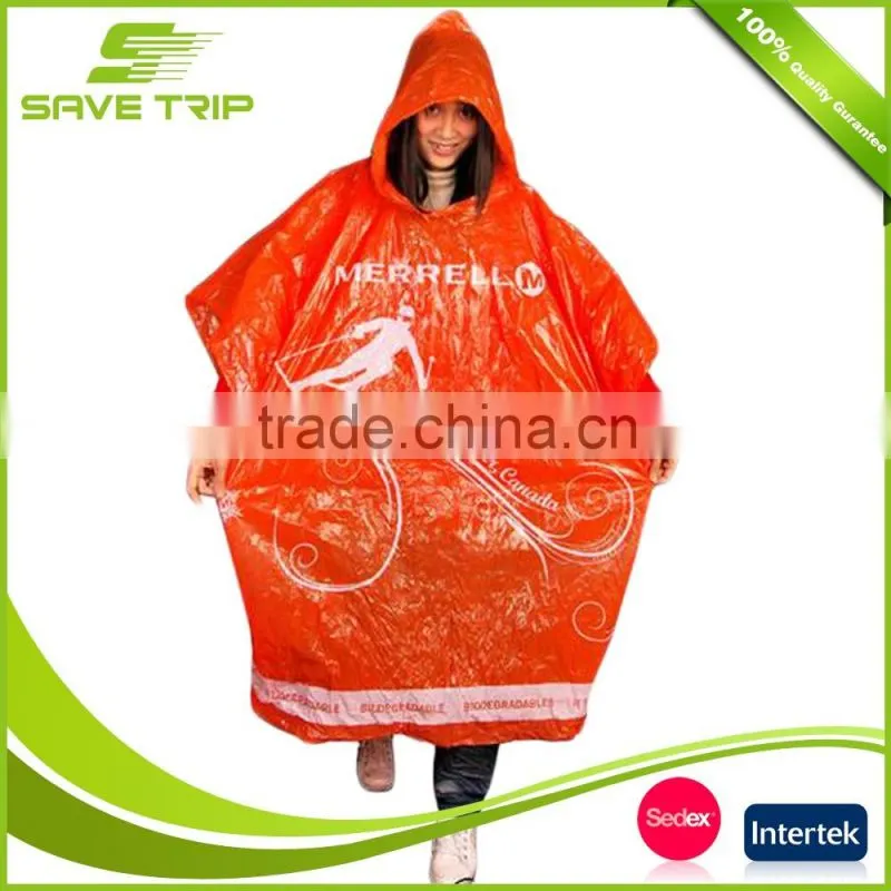 Five-star service disposable clear colorful printing rain coat hood raincoat