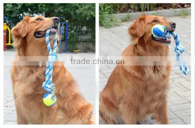 Durable unique dog playing cotton Rope Tennis Ball Toy / pet Tennis Ball rug Rope Toys