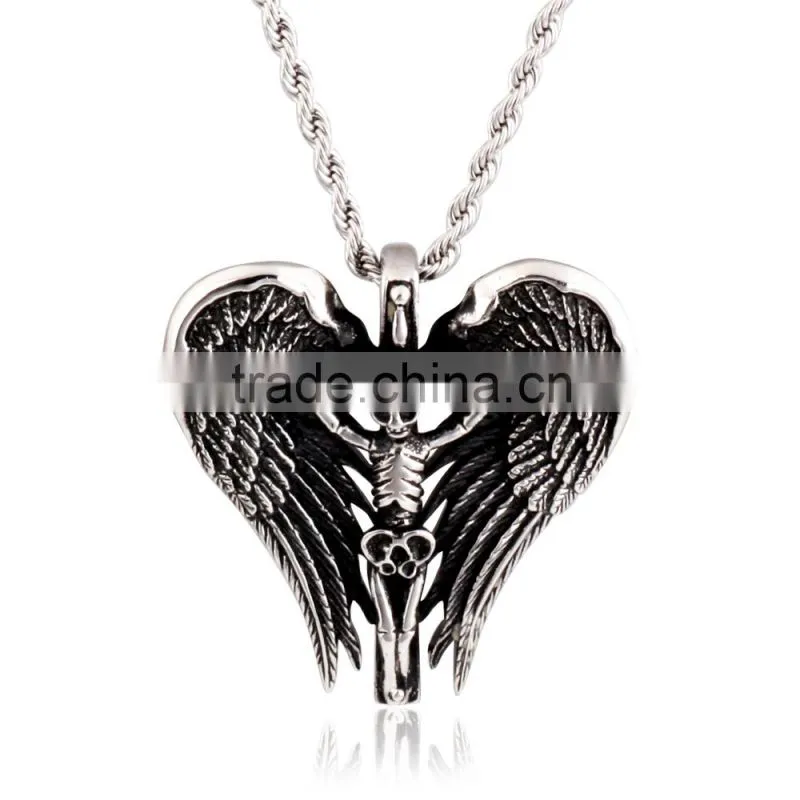 Fashion Stainless Steel Skull Pendant With Angle Wing