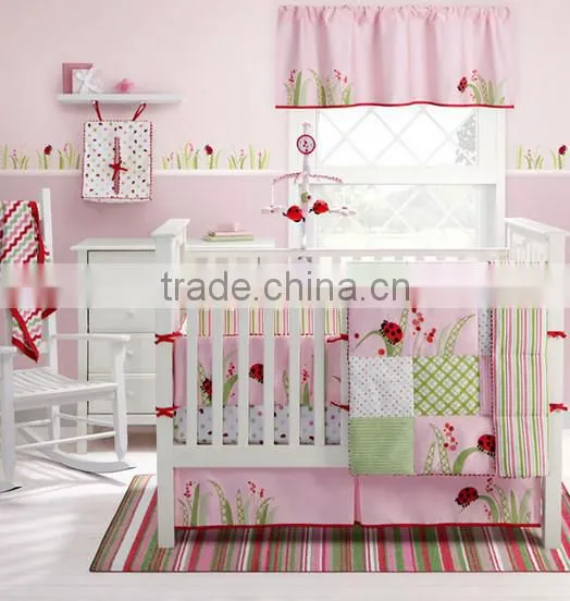 100% Cotton Nice Ladybug Embroidery Baby Bedding Set