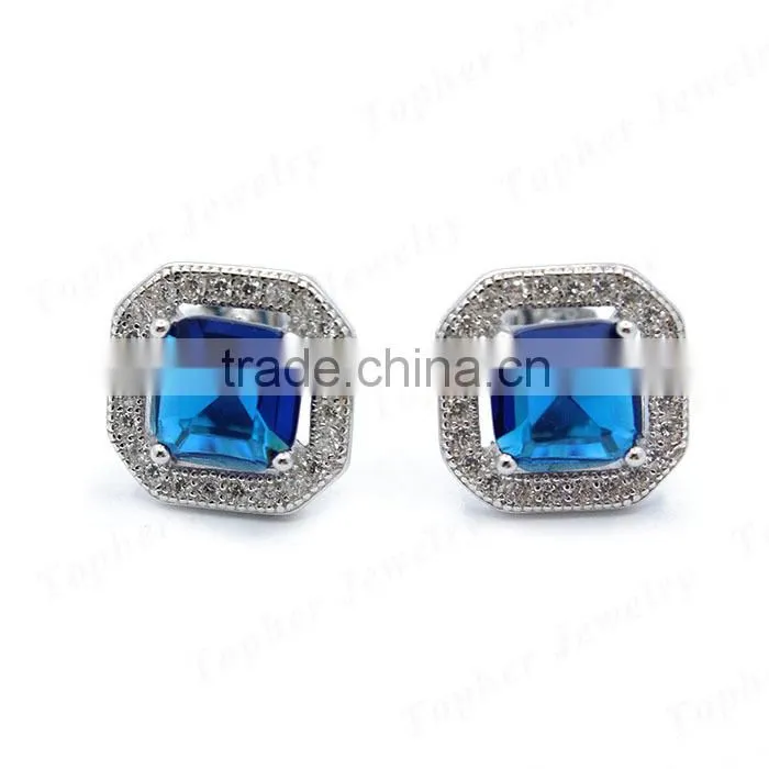 Cheap rhodium plating zircon inlay 925 silver funky stud earring