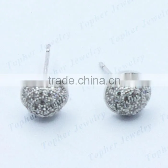 Wholesale delicate newest design diamond plain design jewelry silver ear stud
