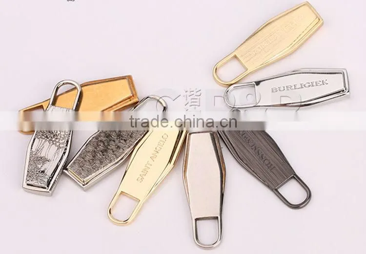 Hot sale custom logo anti-sliver designer metal zipper pull for jacket
