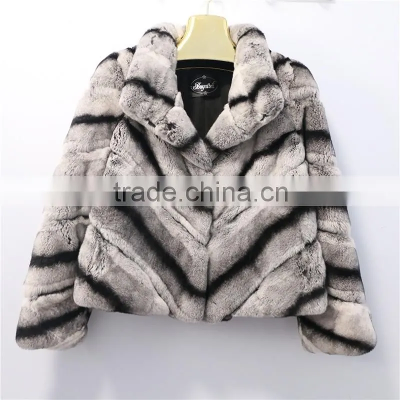 new fashion winter chinchilla color sexy rex rabbit fur coat for girls