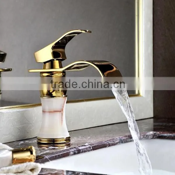 golden bathroom faucet, titanium gold water tap, top brass material jade faucet