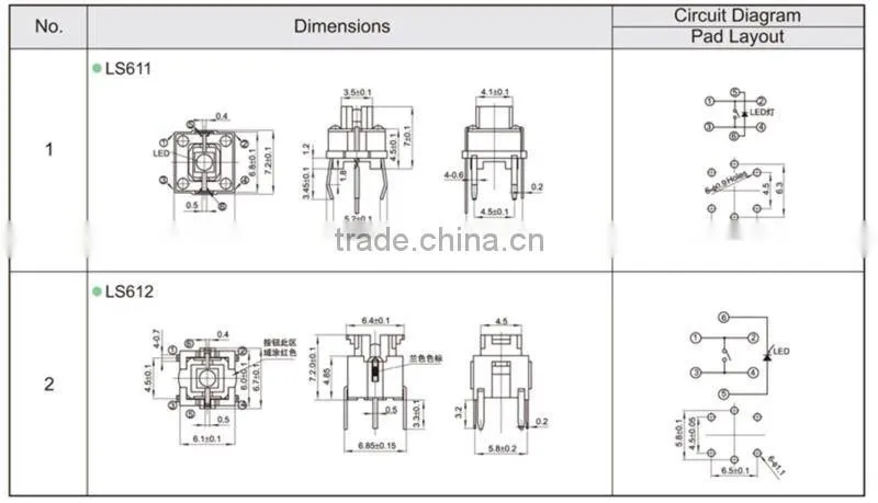 6x6mm led touch light touch button switch FLS611
