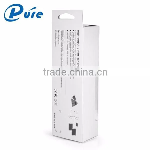 CE FCC RoHS output DC 5.2A high quality 3 usb car charger with blue LED indication, intelligent chip