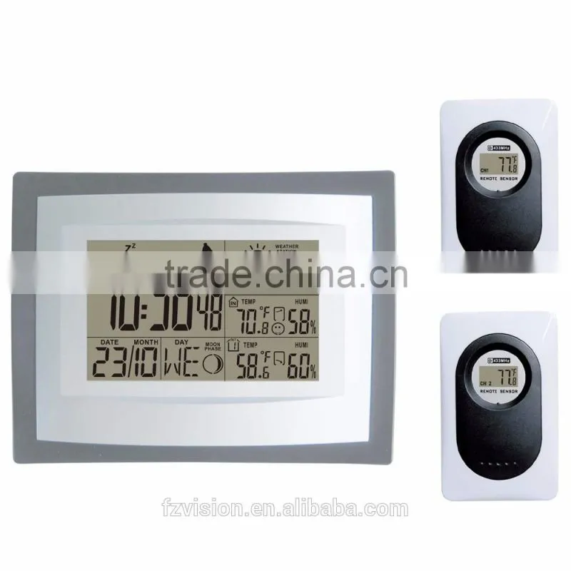 Best selling Weather Station with Digital Alarm Clock Indoor/Outdoor Thermometer Hygrometer 3 Transmitter