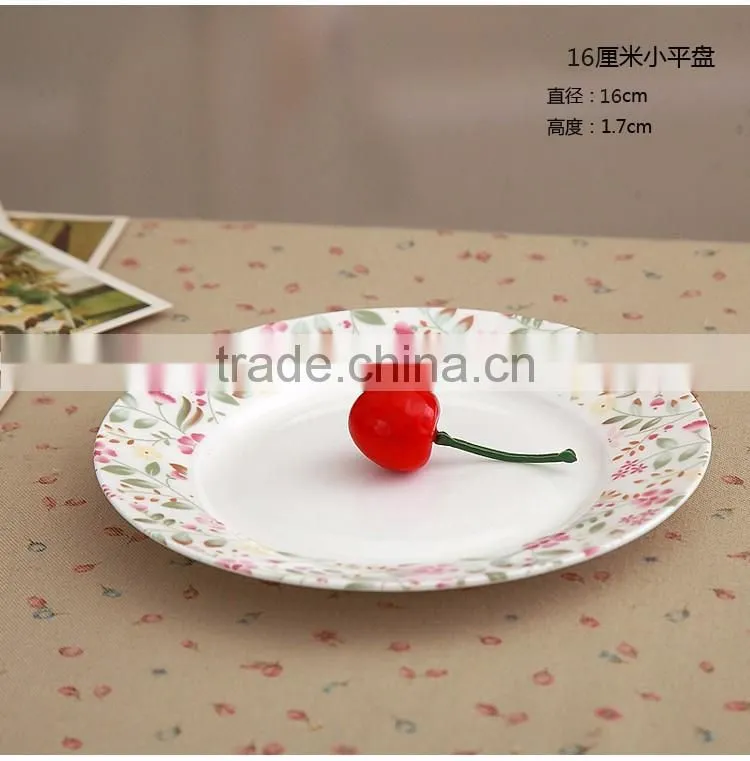 Porcelain flat Plates/Serving Platters with flower , Round&Elegant, White