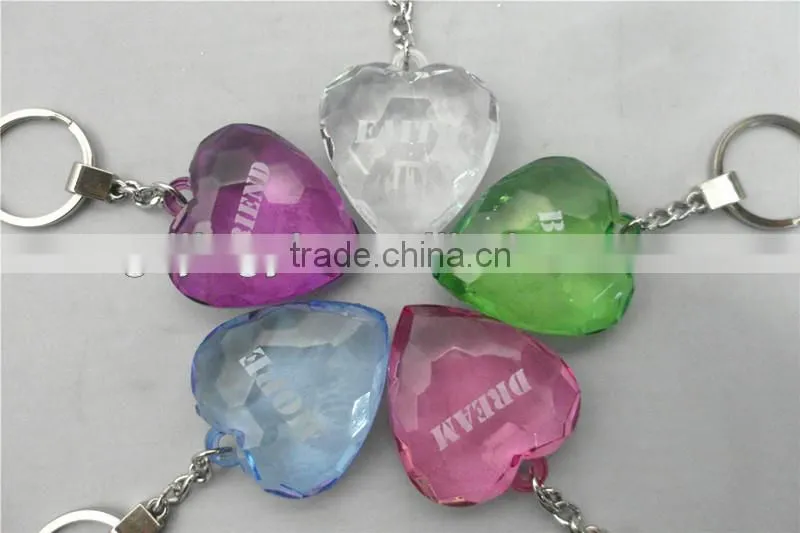 2017 New style acrylic hanging decoration heart shape diamond key ring