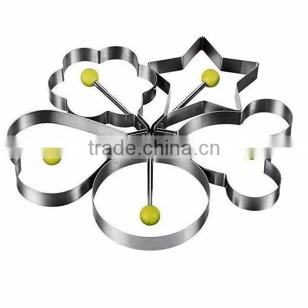 Stainless Steel Fried Egg Mold Pancake Mold Kitchen Tool Pancake Rings with Oil Brush 5 Pcs Set