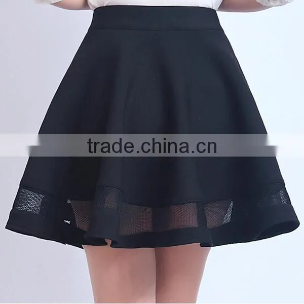 Customize garment manufacturer a-line mini black sexy girls cute short skirt with organze