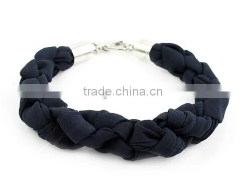 fabric cloth metal chain wrap Bracelet, hand woven silk bracelet, Korea silk ribbon bow bracelet