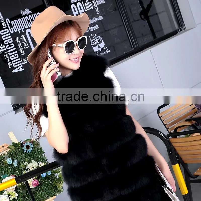 Brand design 2016real fox fur vest outerwear fur overcoat long design o-neck sweater vest waistcoat women's