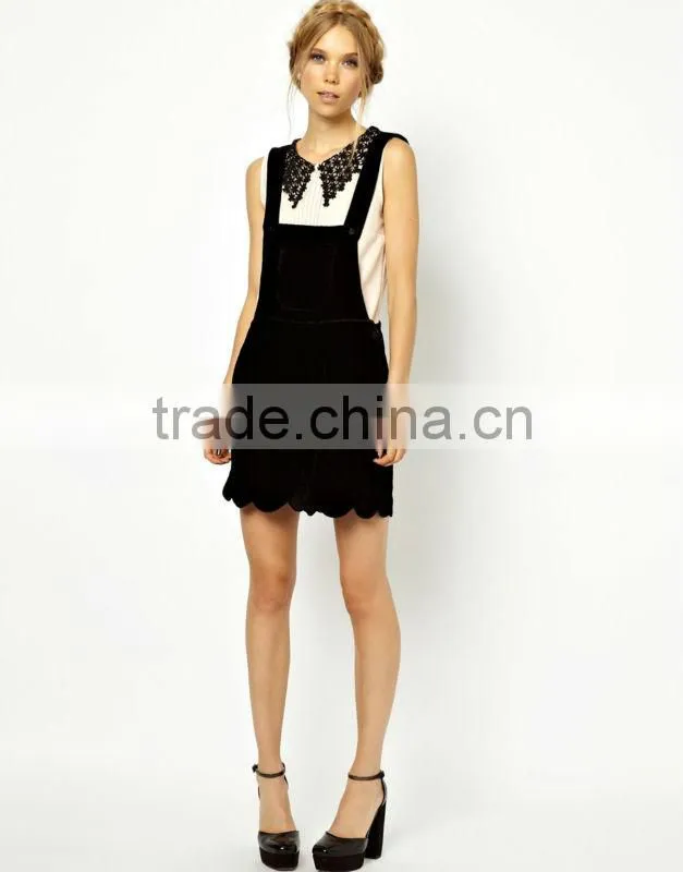 Wholesale white lies scallop playsuit with bib-neckline