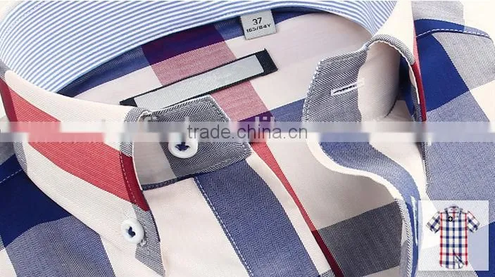 Wholesale Latest design Egyptian cotton Italian short sleeve plaids dress men shirt