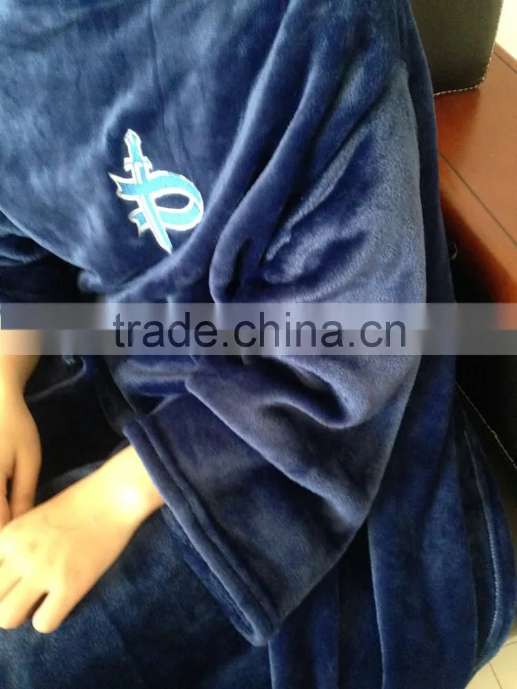 Cozy fleece throw sleeves adults tv wearable blanket