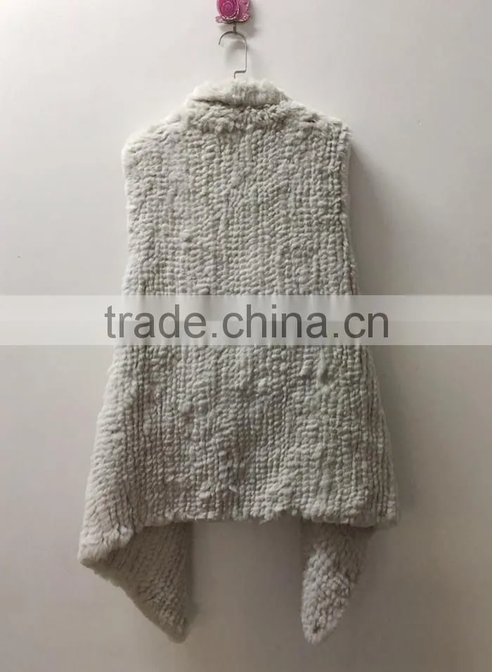 YR1026 Super Quality Real Rabbit Hand knitted Waterfall Vest Cropped Fur Waistcoat