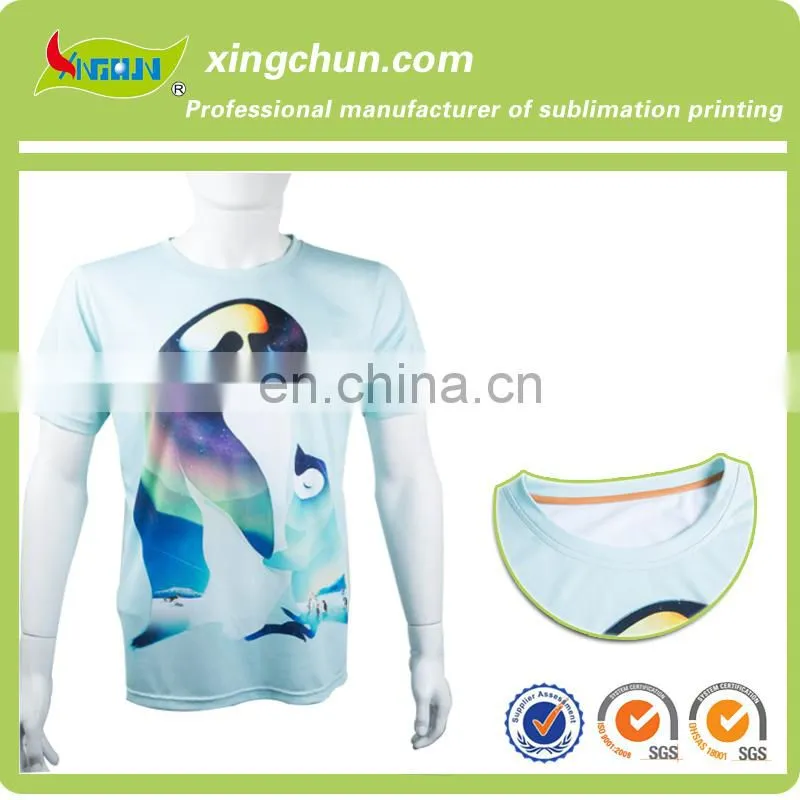 100% Polyester Penguin dye sublimation printing T shirts for your custom