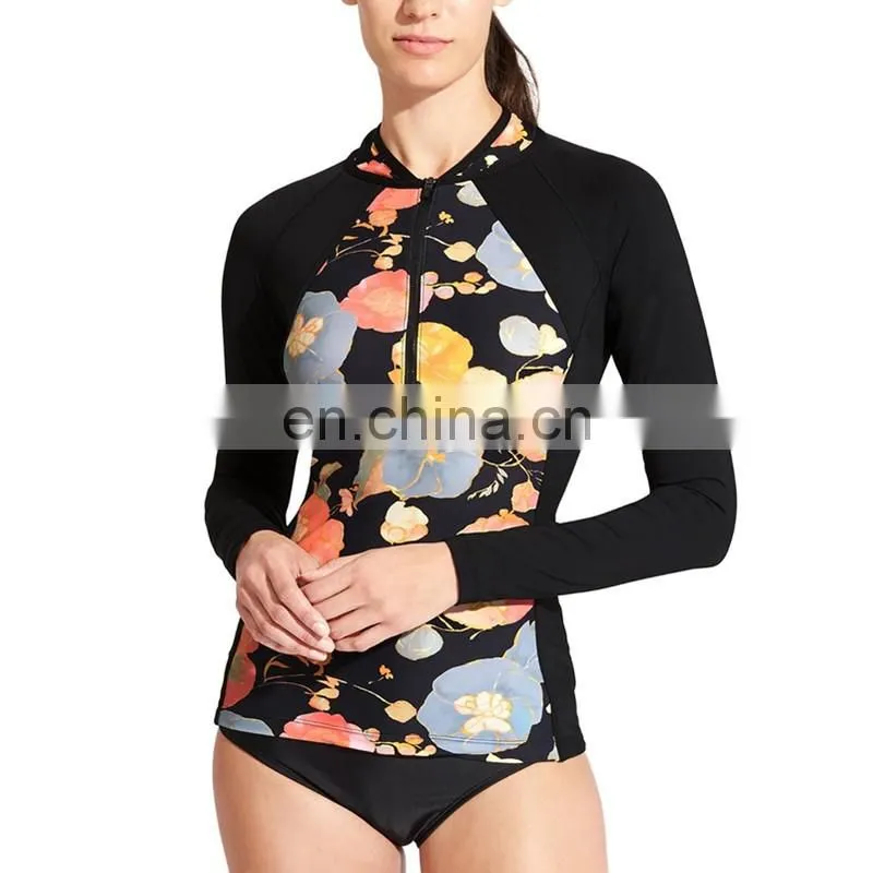 wholesale custom sublimation print compression rashguards with front zipper