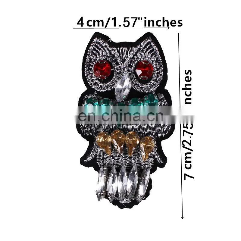 2017 Handmade Beaded Rhinestone Owl Patches Applique For Brooch Clothing