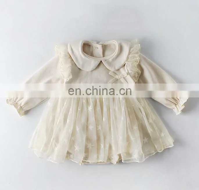 Long sleeve baby girls rompers cotton mesh one piece jumpsuit