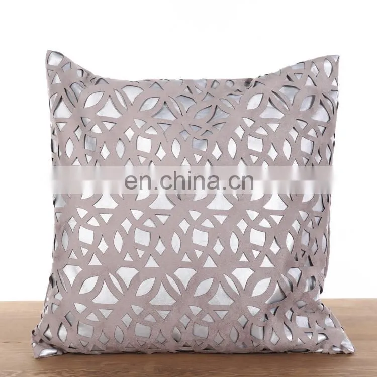 Geometric pattern Laser Cutting for Decorative Pillow Case Home suede grey Decor Square Pillowcase