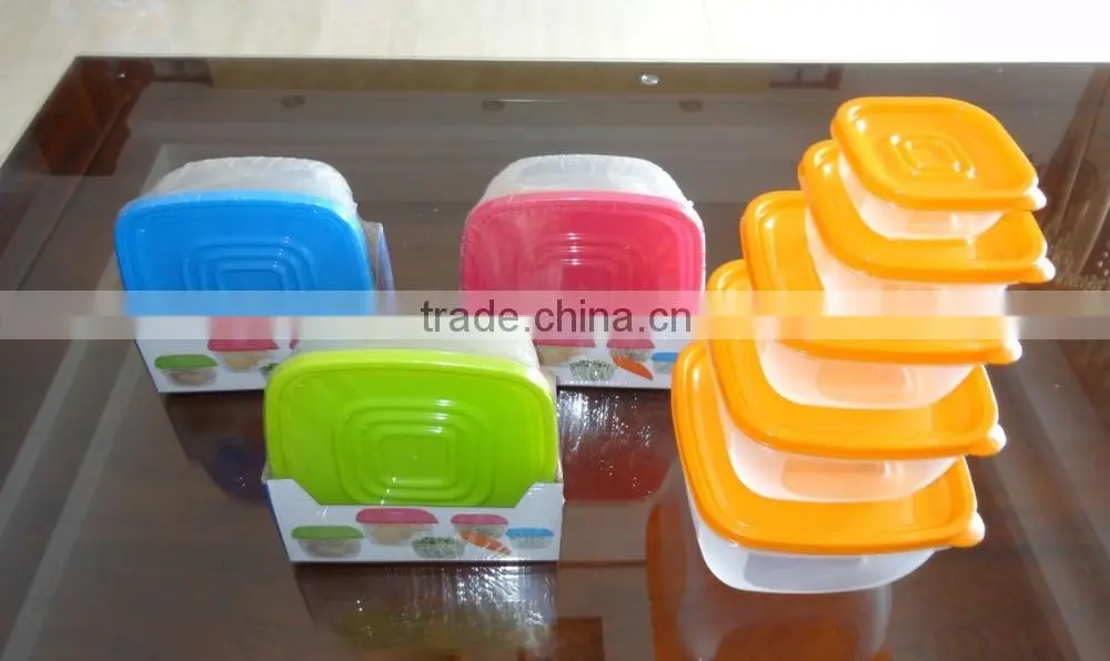 Popular 5 pcs set square plastic food storage container with color box