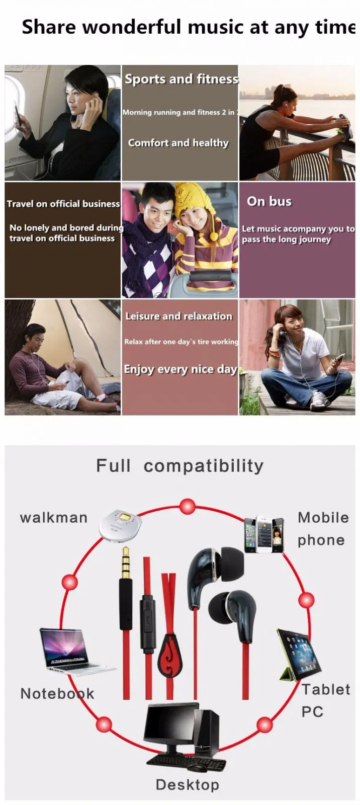 Tangle Free Multi Color Cell Phone Earphone For Listening