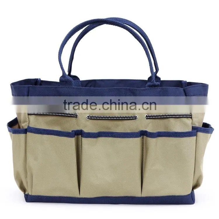 grey canvas ladies garden tool organizer bag,OEM logo garden tools carry bag,custom made garden tool bags