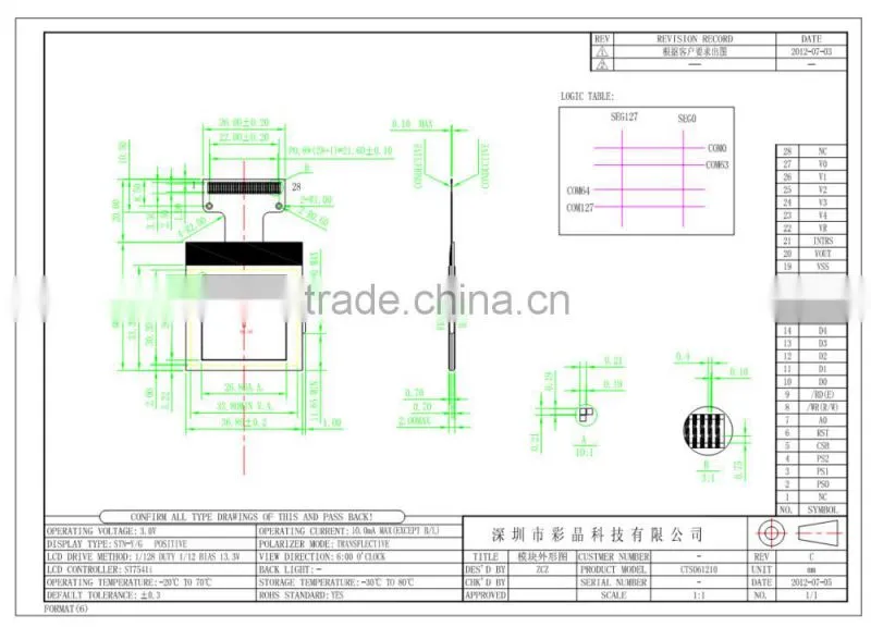 128x128 dots matrix cog graphical lcd display module