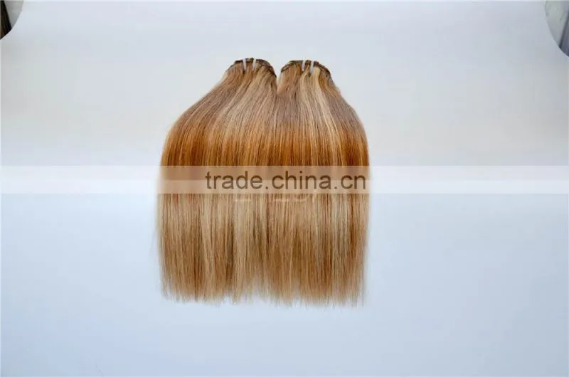 Double drawn 100% human hair honey brown weave