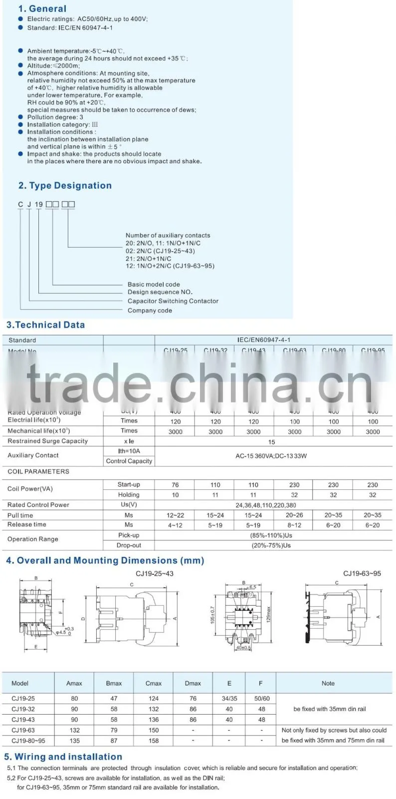 Industrial Controls,CJ19 Capacitor Switching Contactor CJ19-63